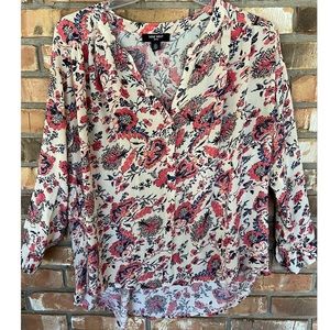 Nine West Jeans Women’s Long Sleeve Floral Print V-Neck Top Size Large
